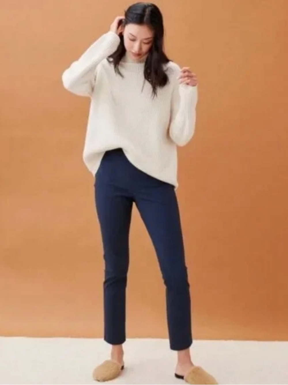 JENNI KAYNE Poplin Slim Straight Side Zip Trousers
